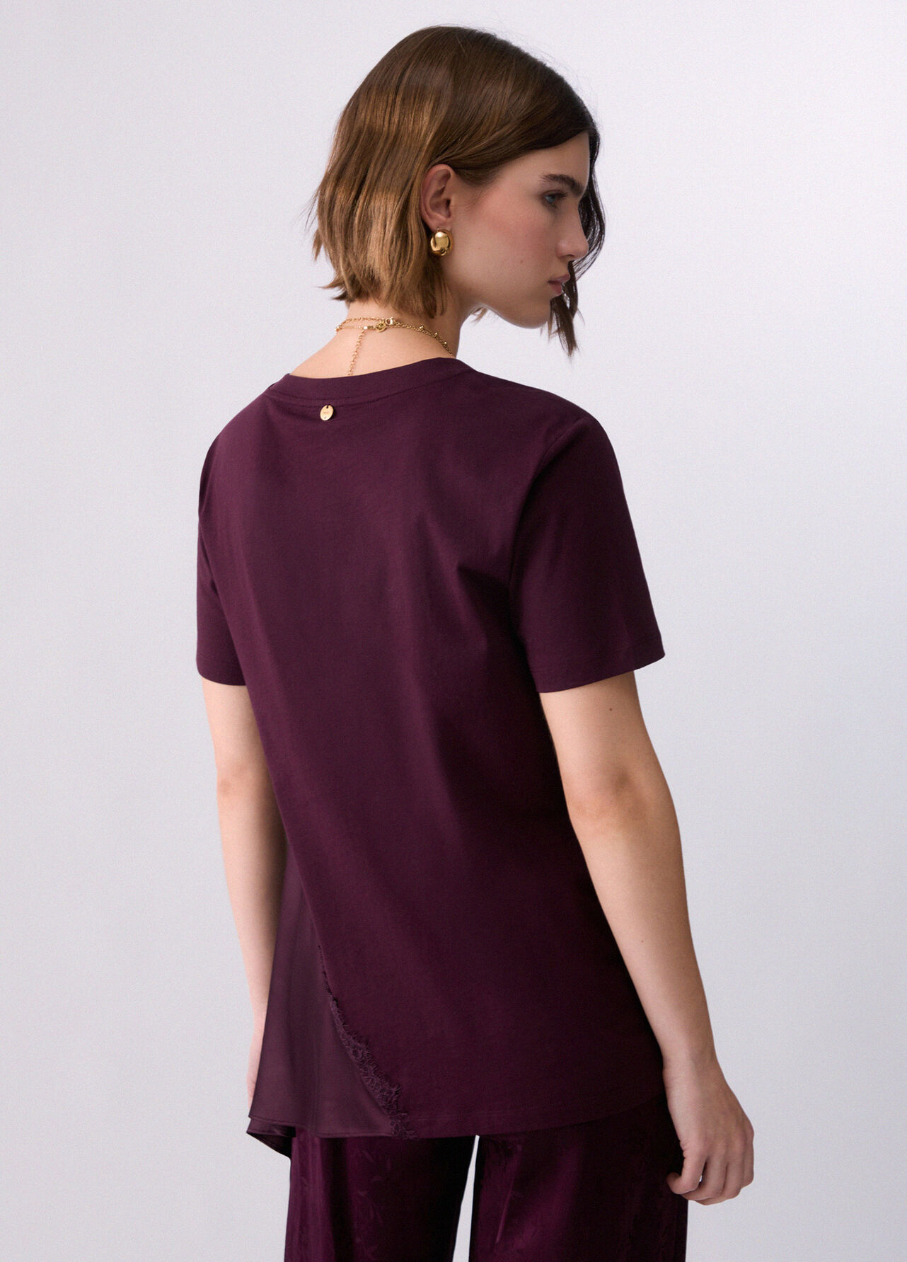 T-shirt bimateriale - AUBERGINE
