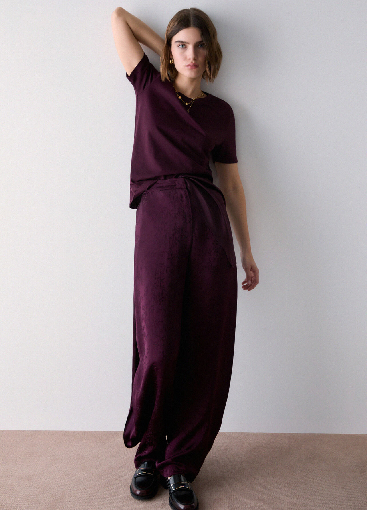 T-shirt bimateriale - AUBERGINE