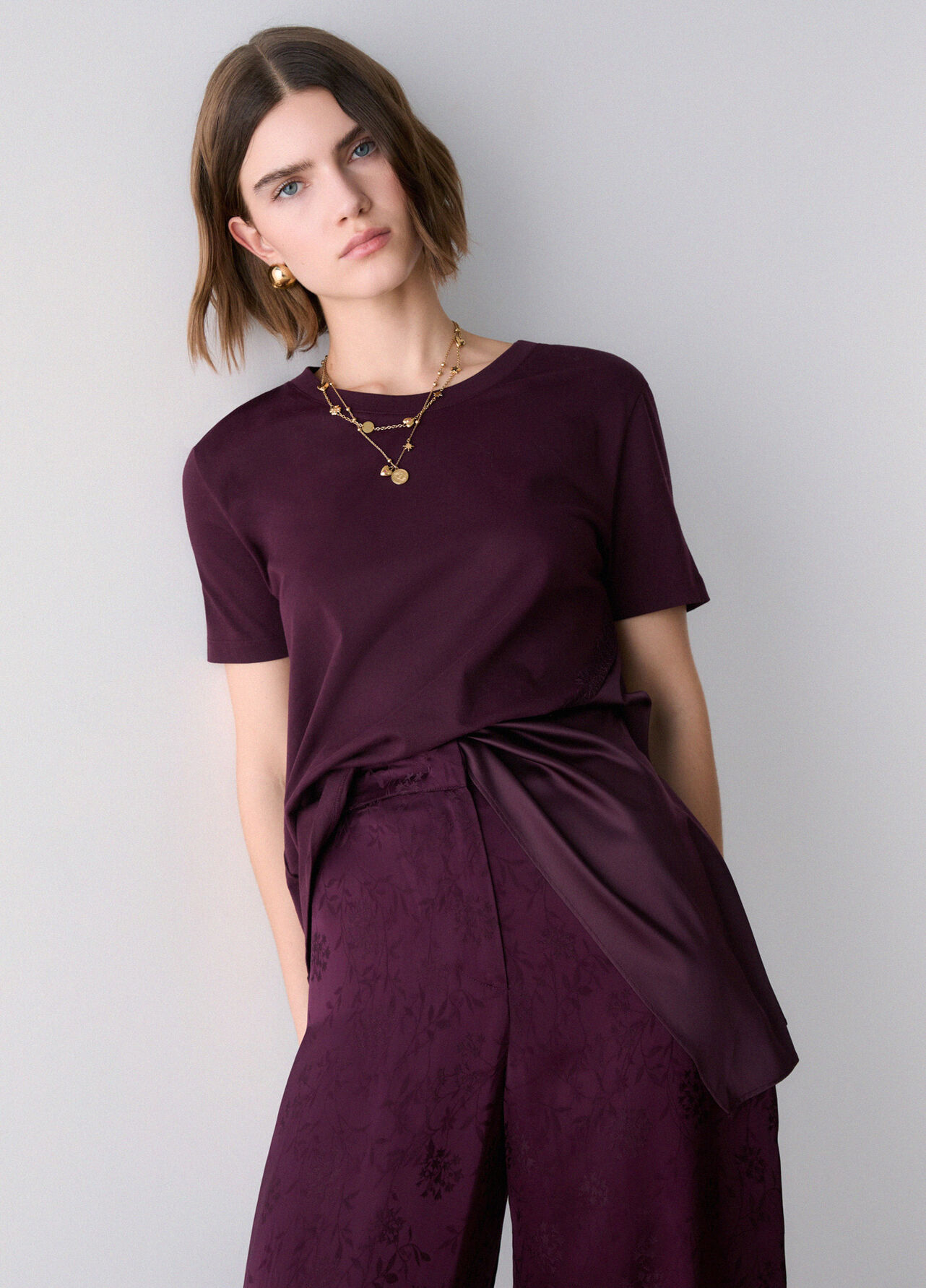 T-shirt bimateriale - AUBERGINE