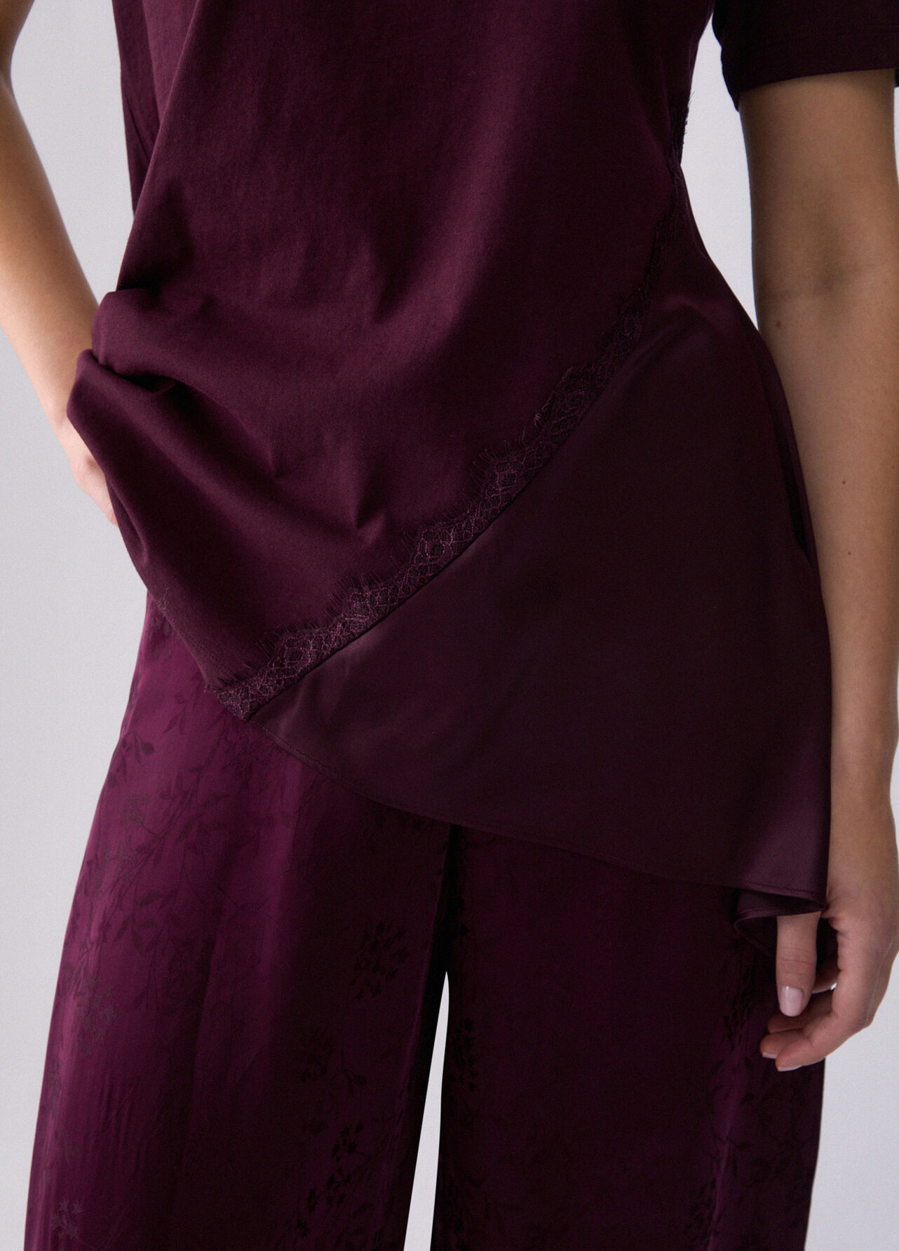 T-shirt bimateriale - AUBERGINE