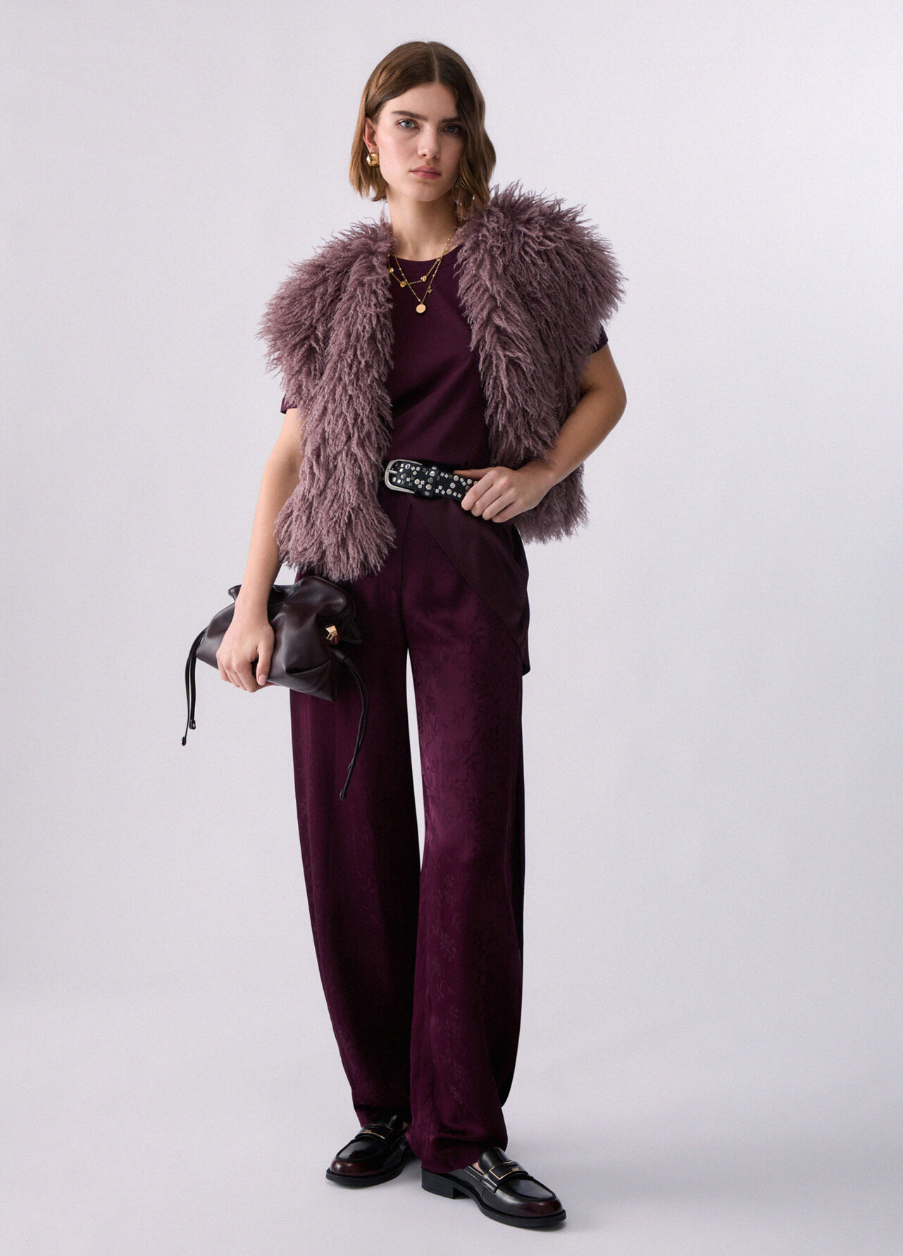 T-shirt bimateriale - AUBERGINE