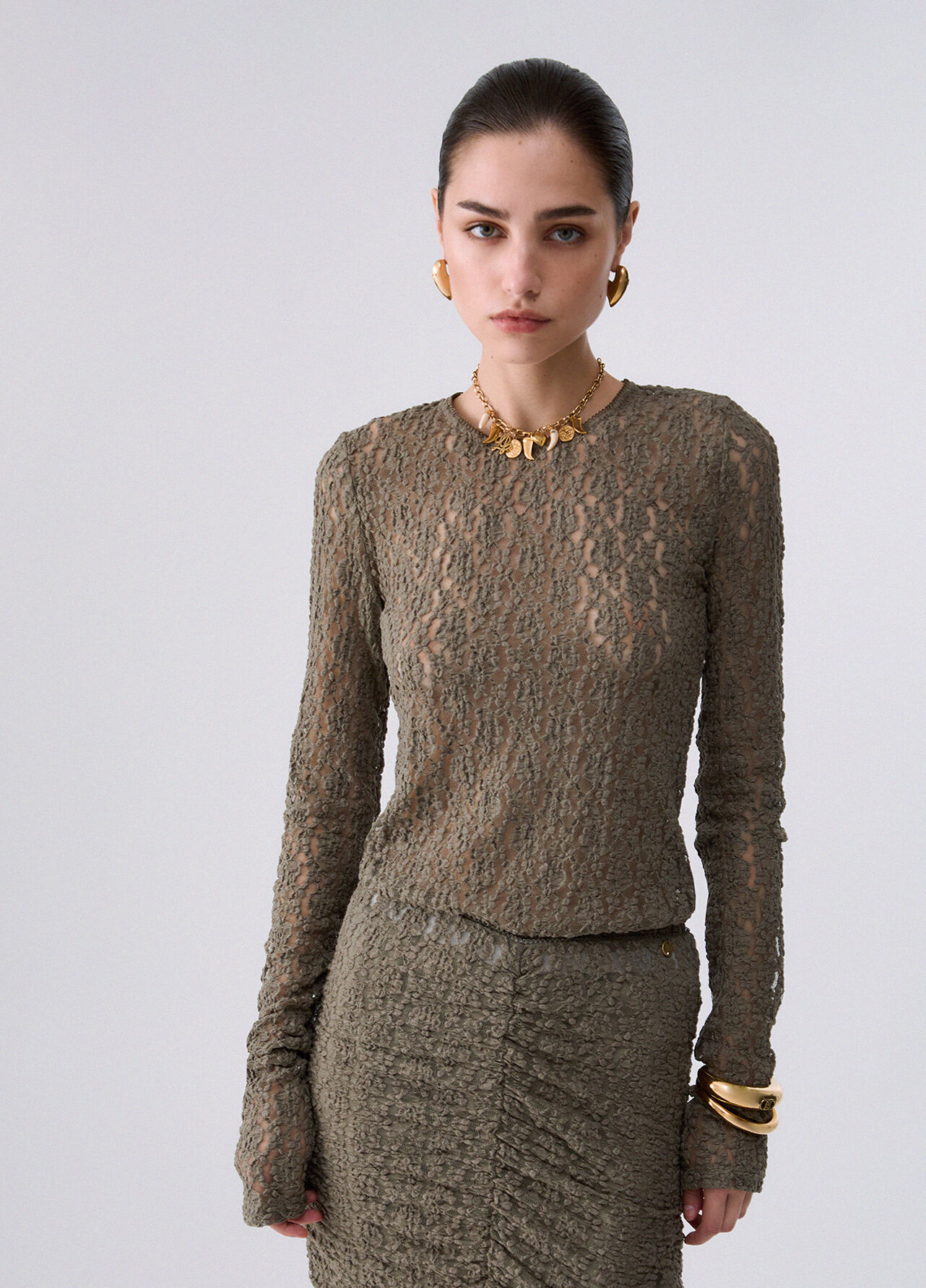Top in pizzo stretch - GREEN