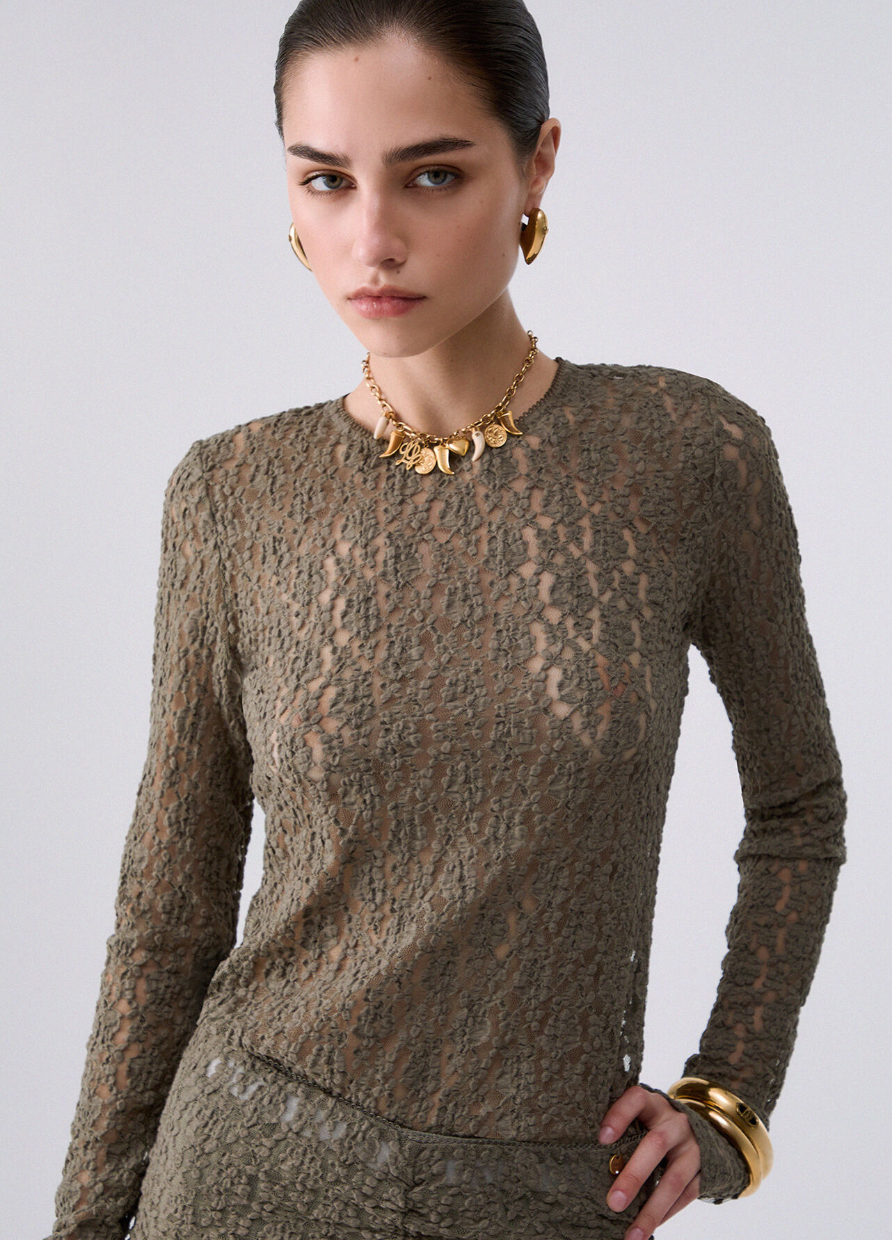 Top in pizzo stretch - GREEN