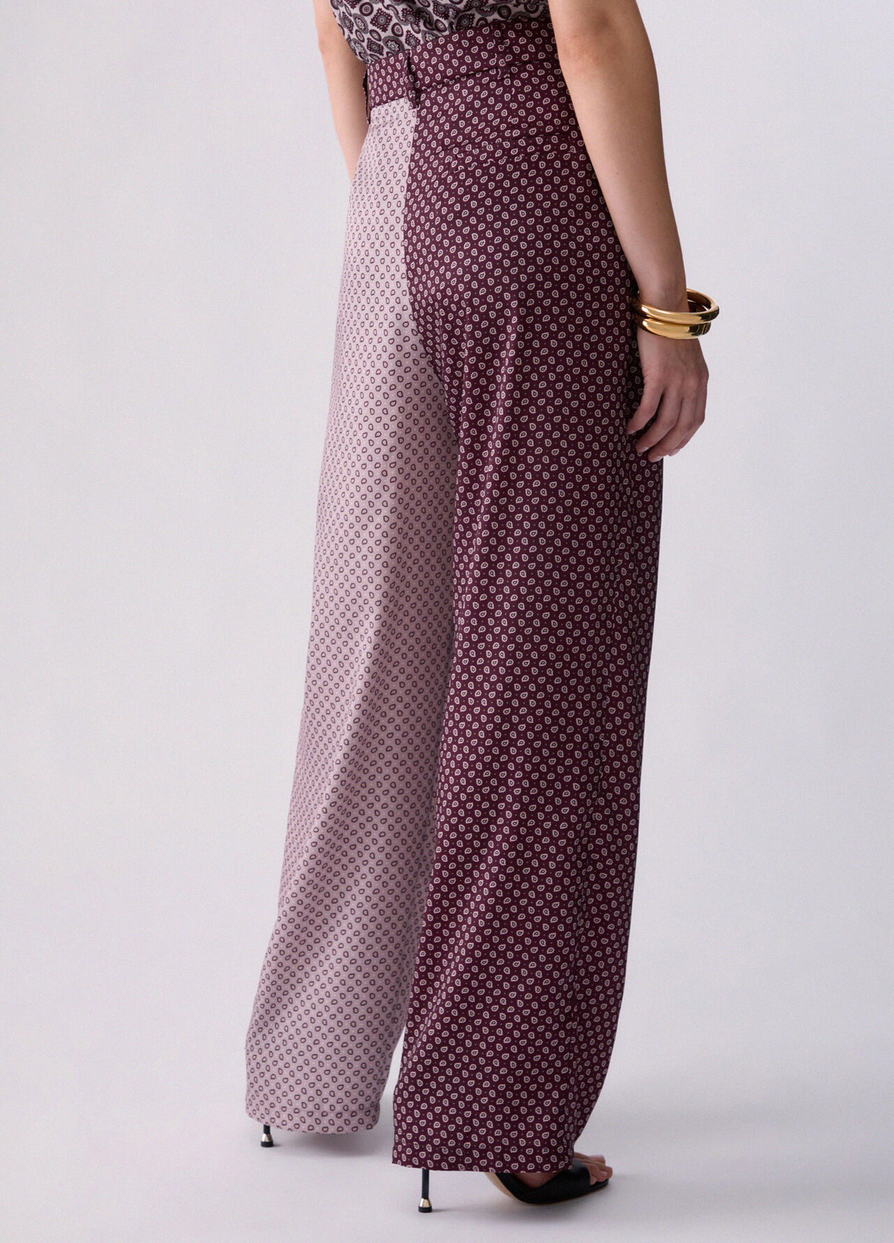 Pantaloni bicolor in twill - AUBERGINE