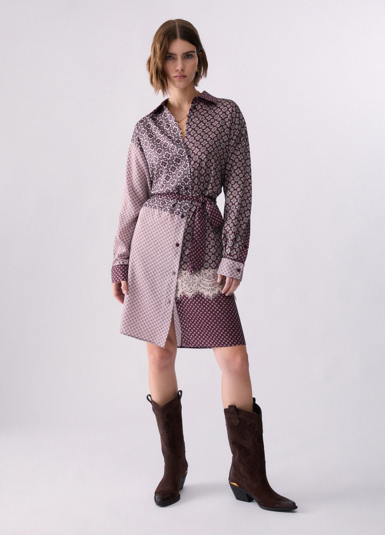 Abito chemisier in twill - AUBERGINE