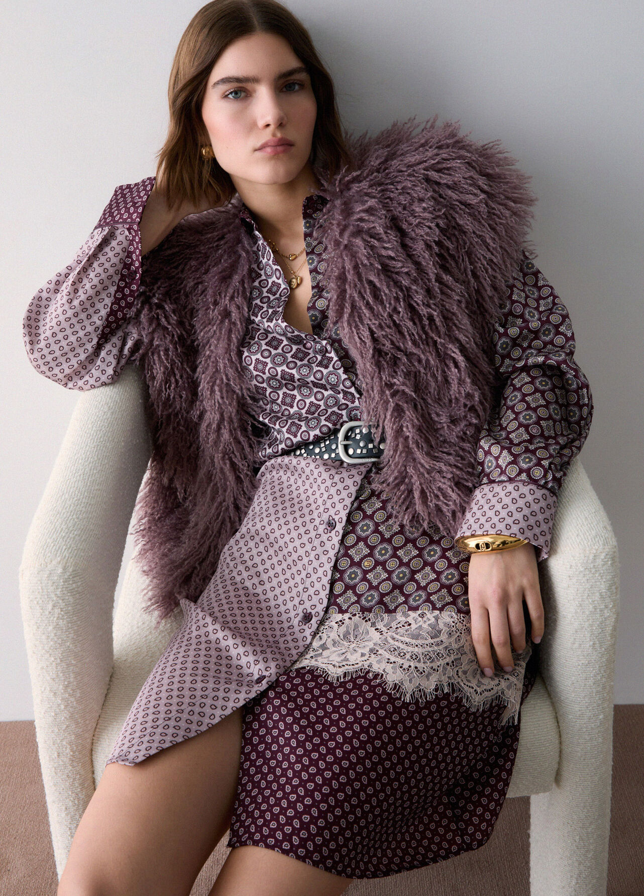 Abito chemisier in twill - AUBERGINE