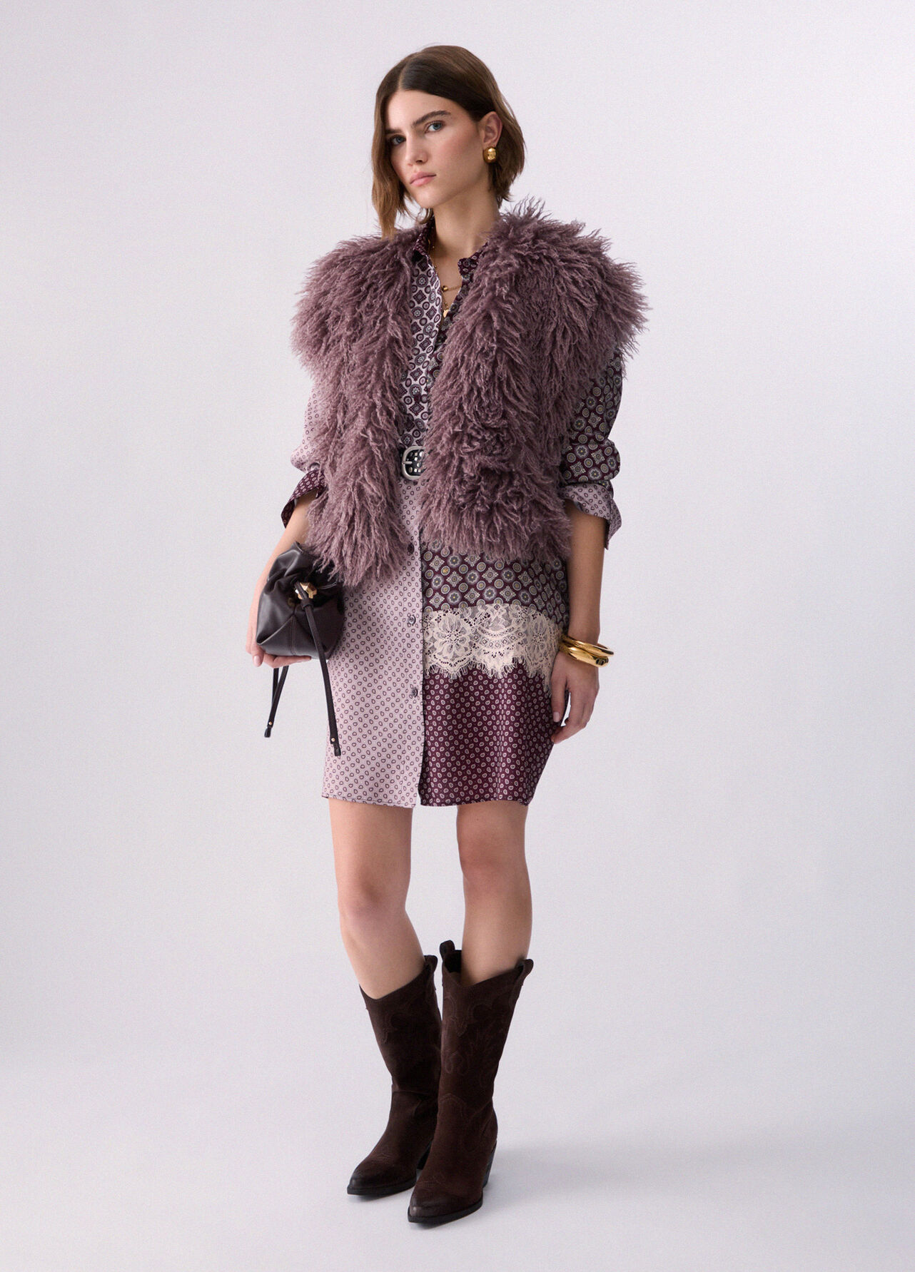 Abito chemisier in twill - AUBERGINE