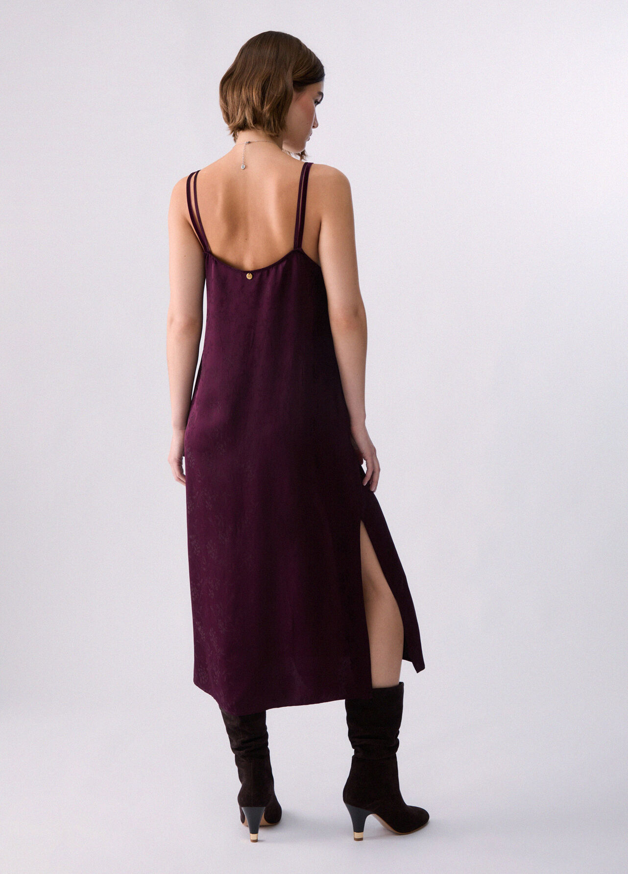 Abito lingerie in raso jacquard - AUBERGINE