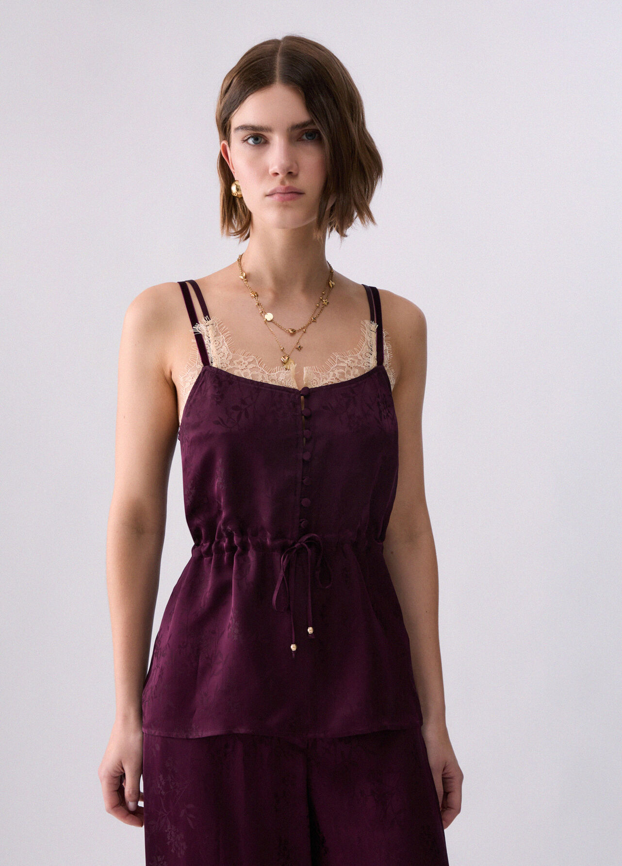 Top lingerie in raso jacquard - AUBERGINE