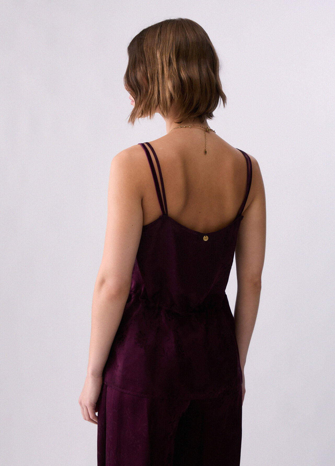Top lingerie in raso jacquard - AUBERGINE