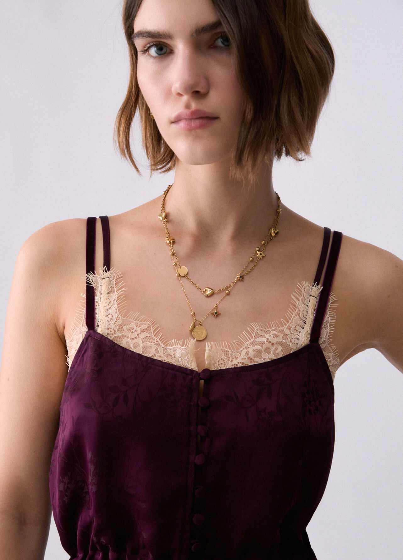 Top lingerie in raso jacquard - AUBERGINE
