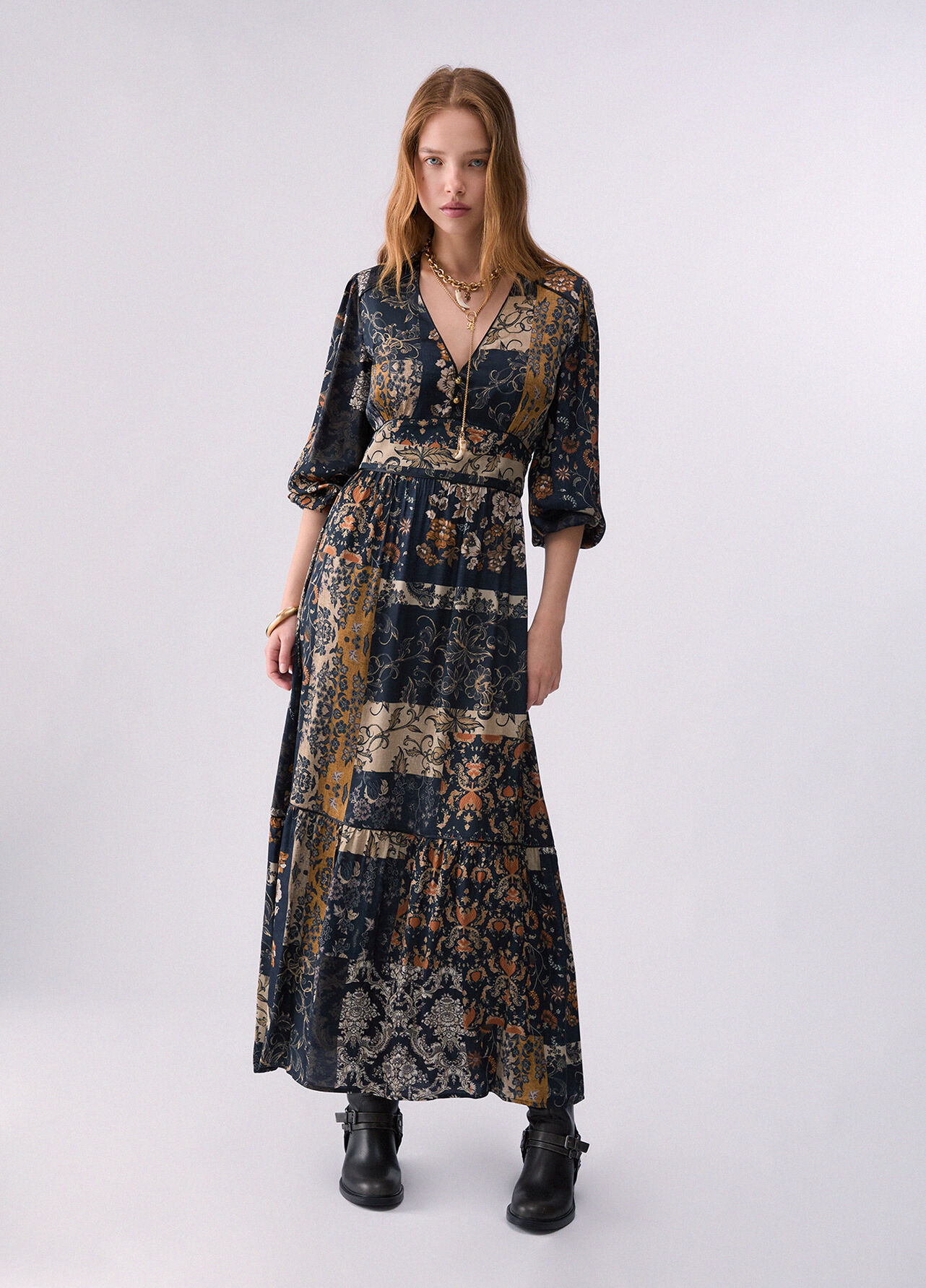 Abito lungo con balze - FLORAL PRINT