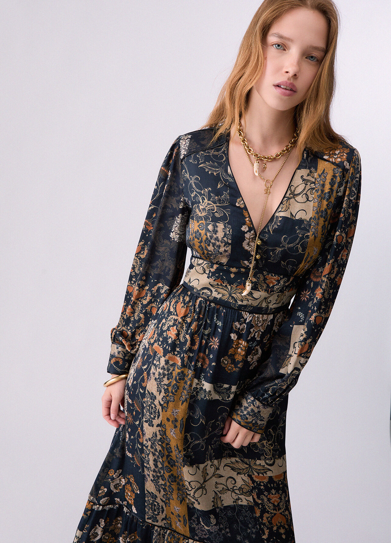 Abito lungo con balze - FLORAL PRINT