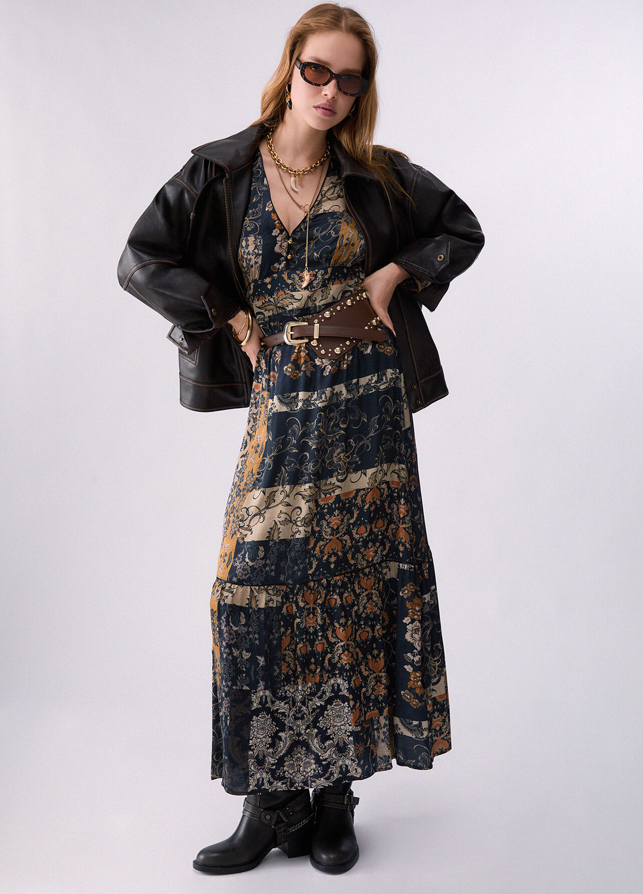 Abito lungo con balze - FLORAL PRINT