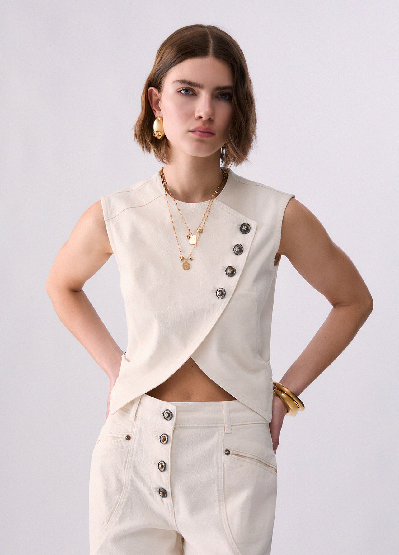 Gilet slim fit asimmetrico - WHITE