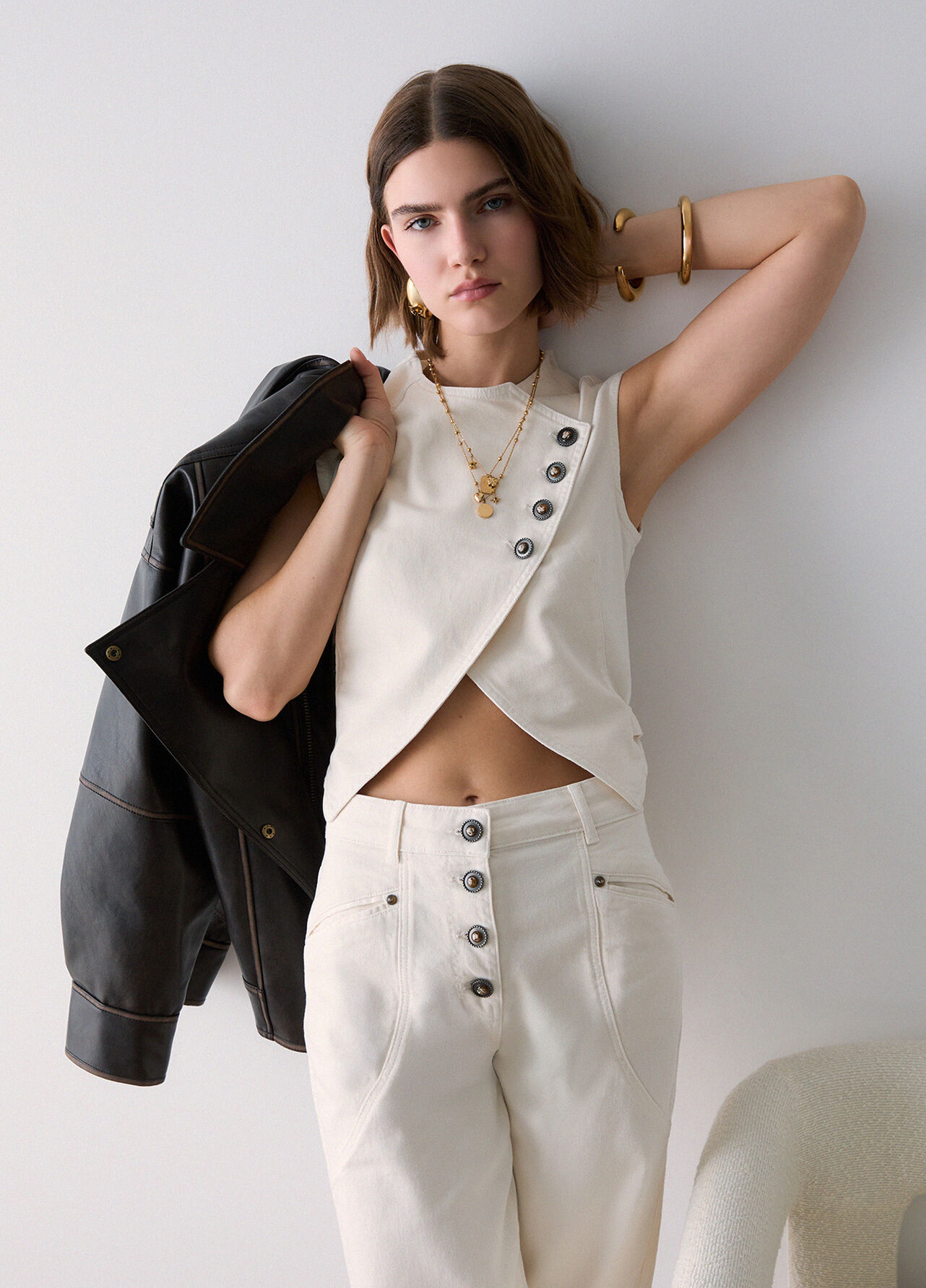 Gilet slim fit asimmetrico - WHITE