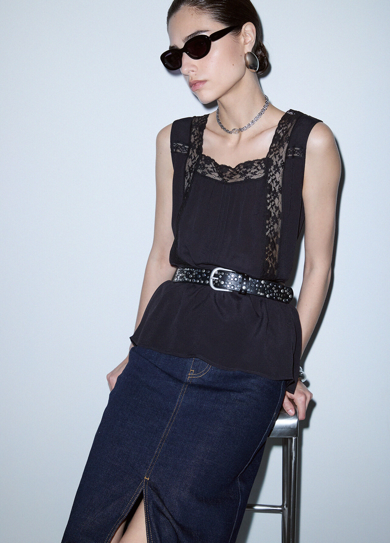 Top con pizzo - BLACK