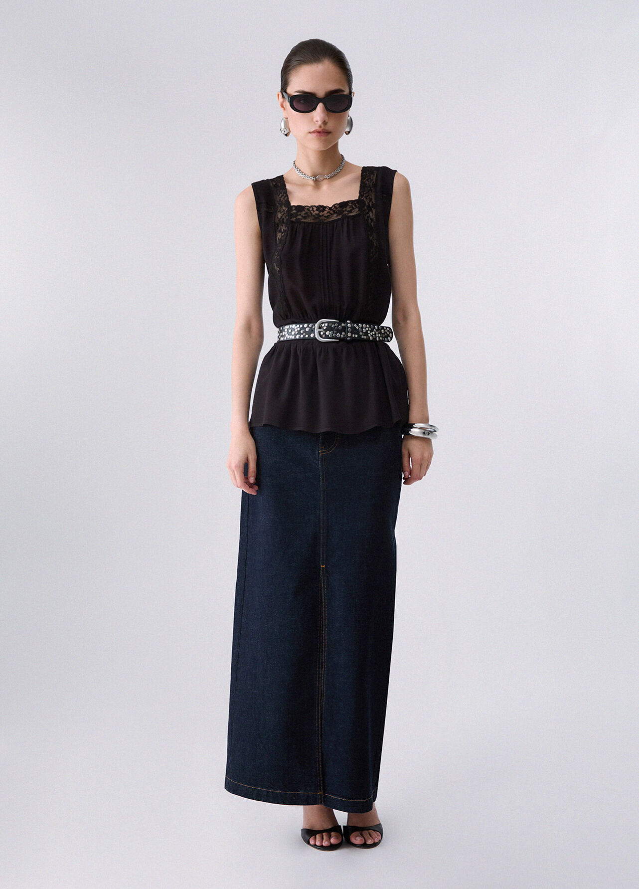 Top con pizzo - BLACK