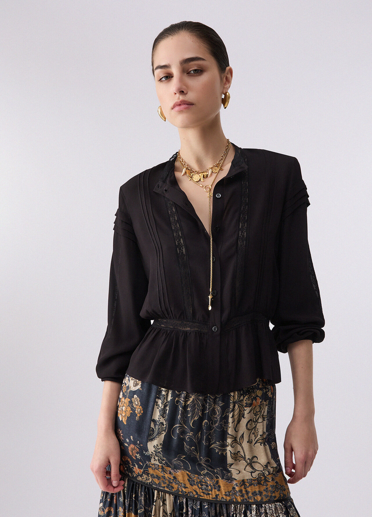 Camicia con pizzo - BLACK