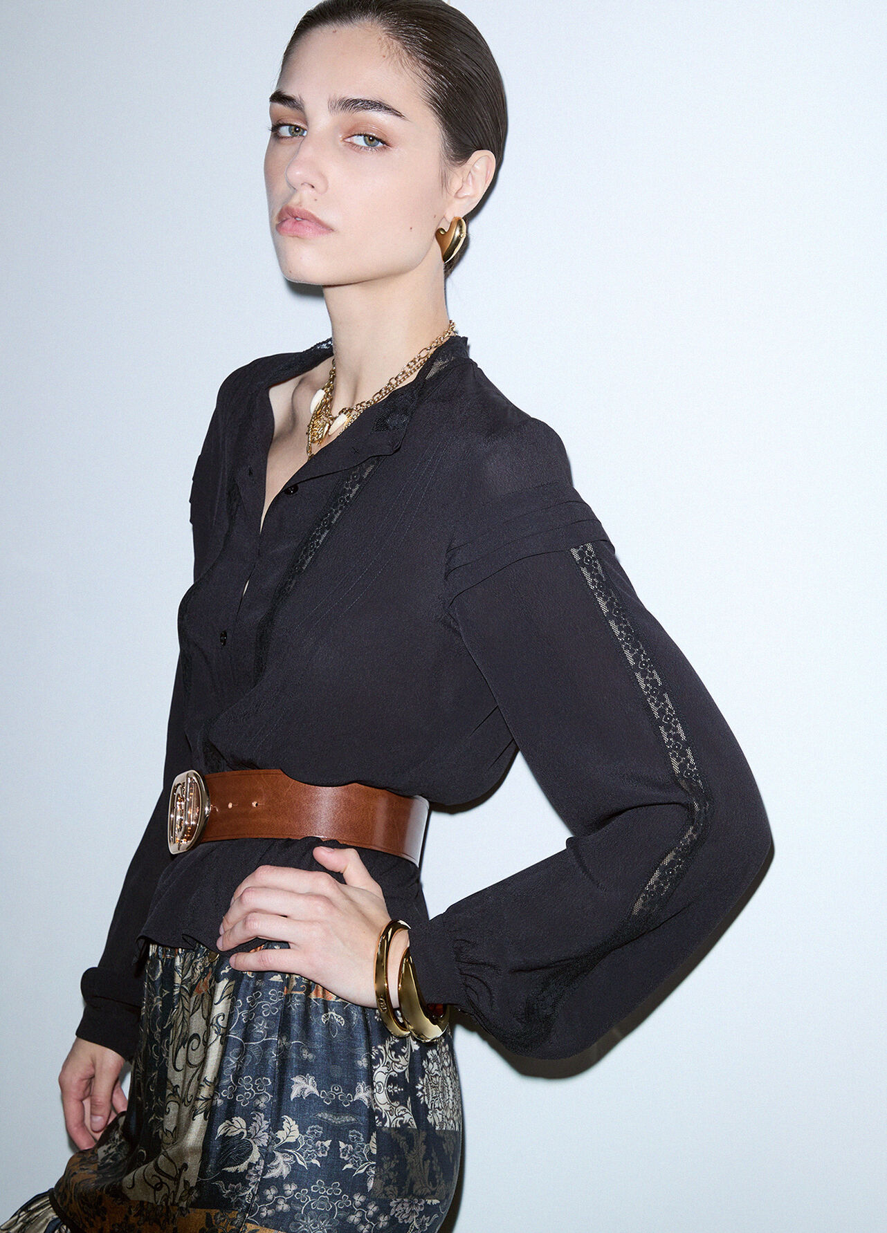 Camicia con pizzo - BLACK