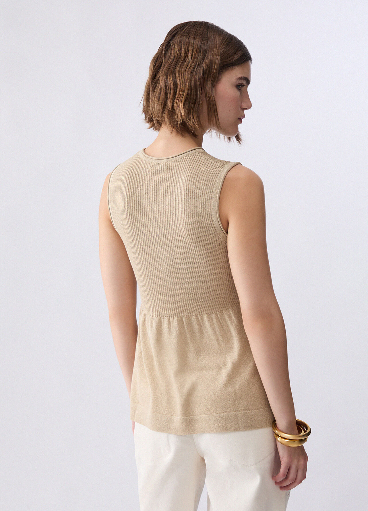 Top in maglia lamé - BEIGE