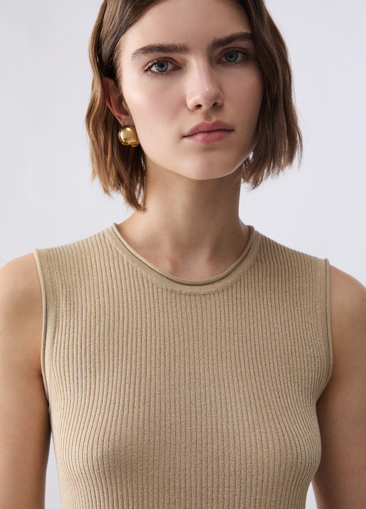 Top in maglia lamé - BEIGE