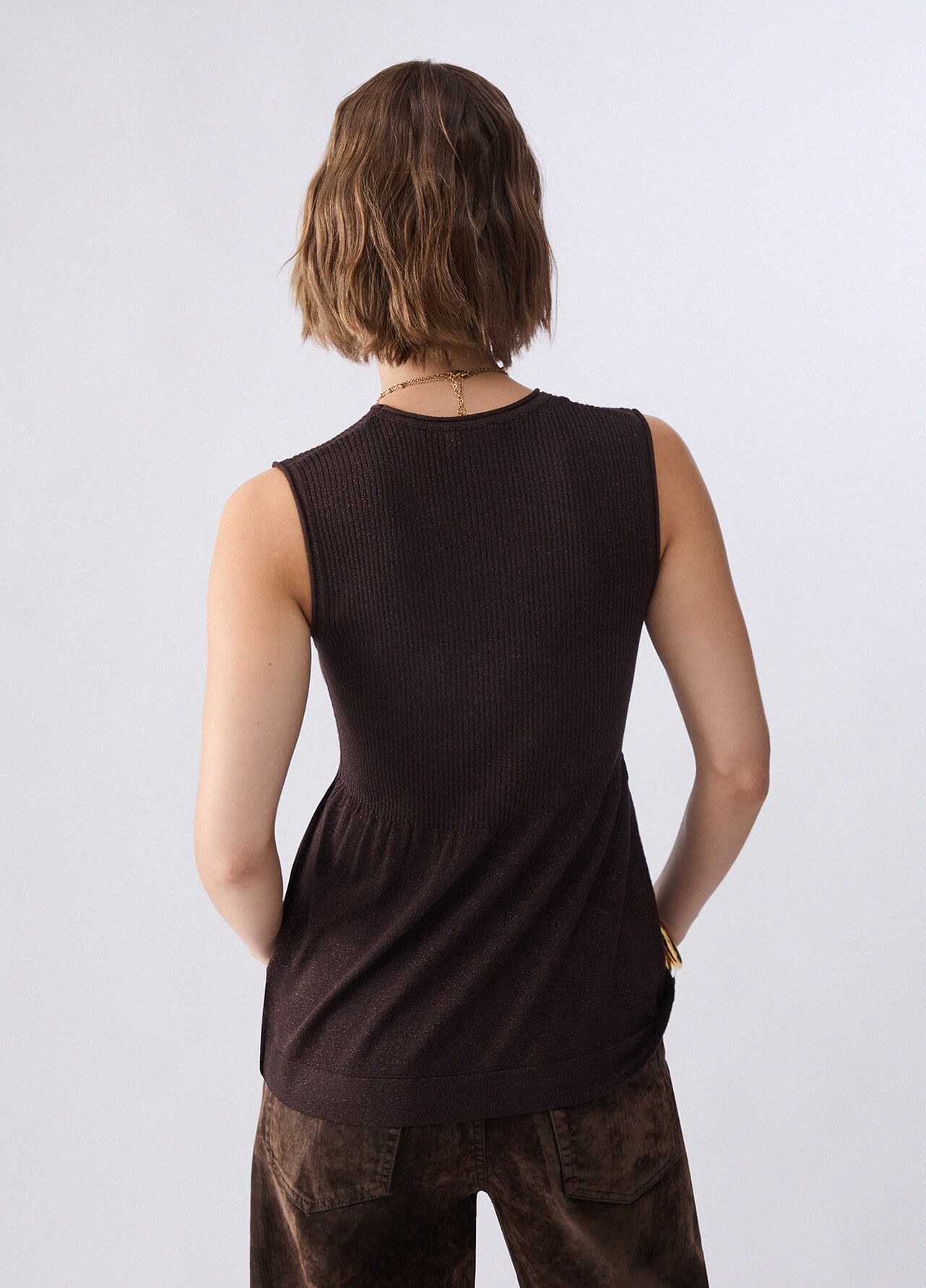 Top in maglia lamé - DARK BROWN