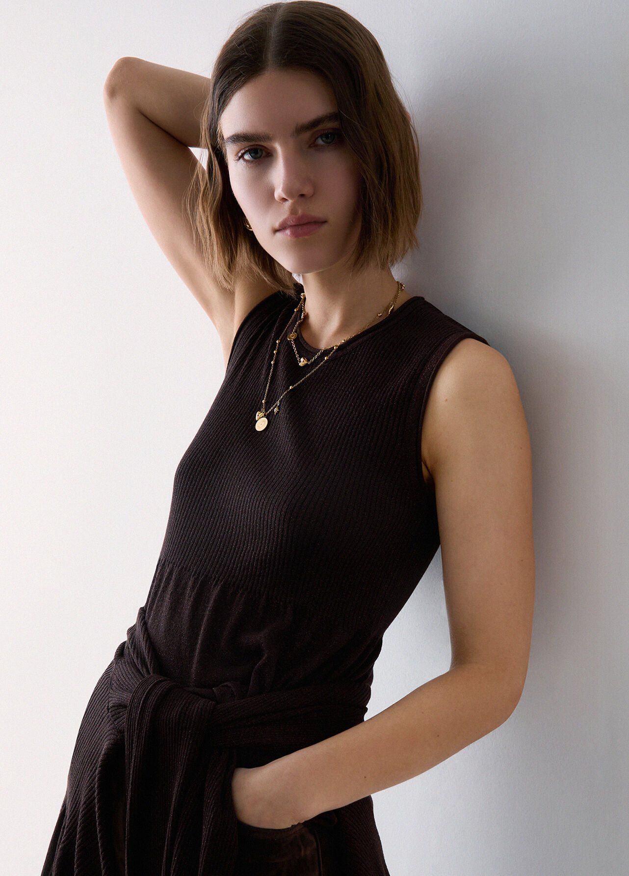 Top in maglia lamé - DARK BROWN