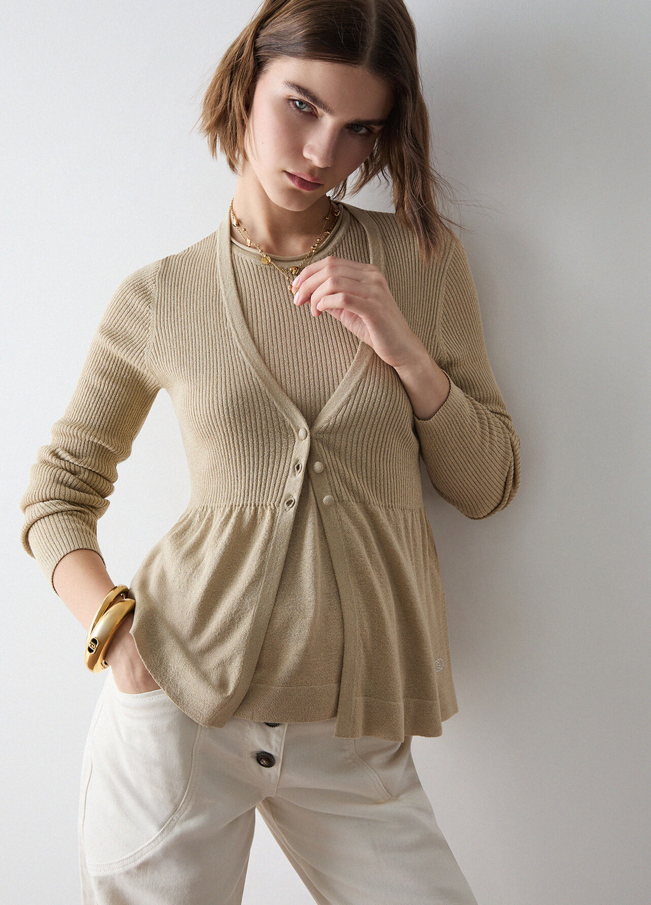 Maglia con lamé - BEIGE