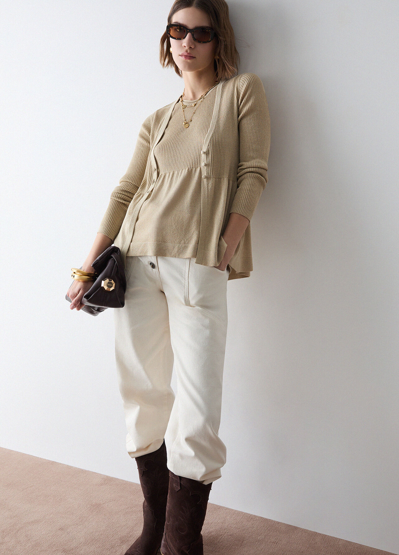 Maglia con lamé - BEIGE
