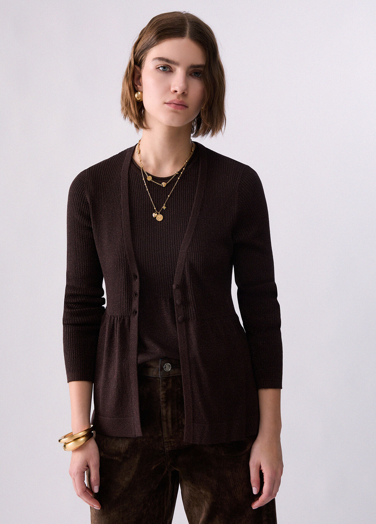 Maglia con lamé - DARK BROWN
