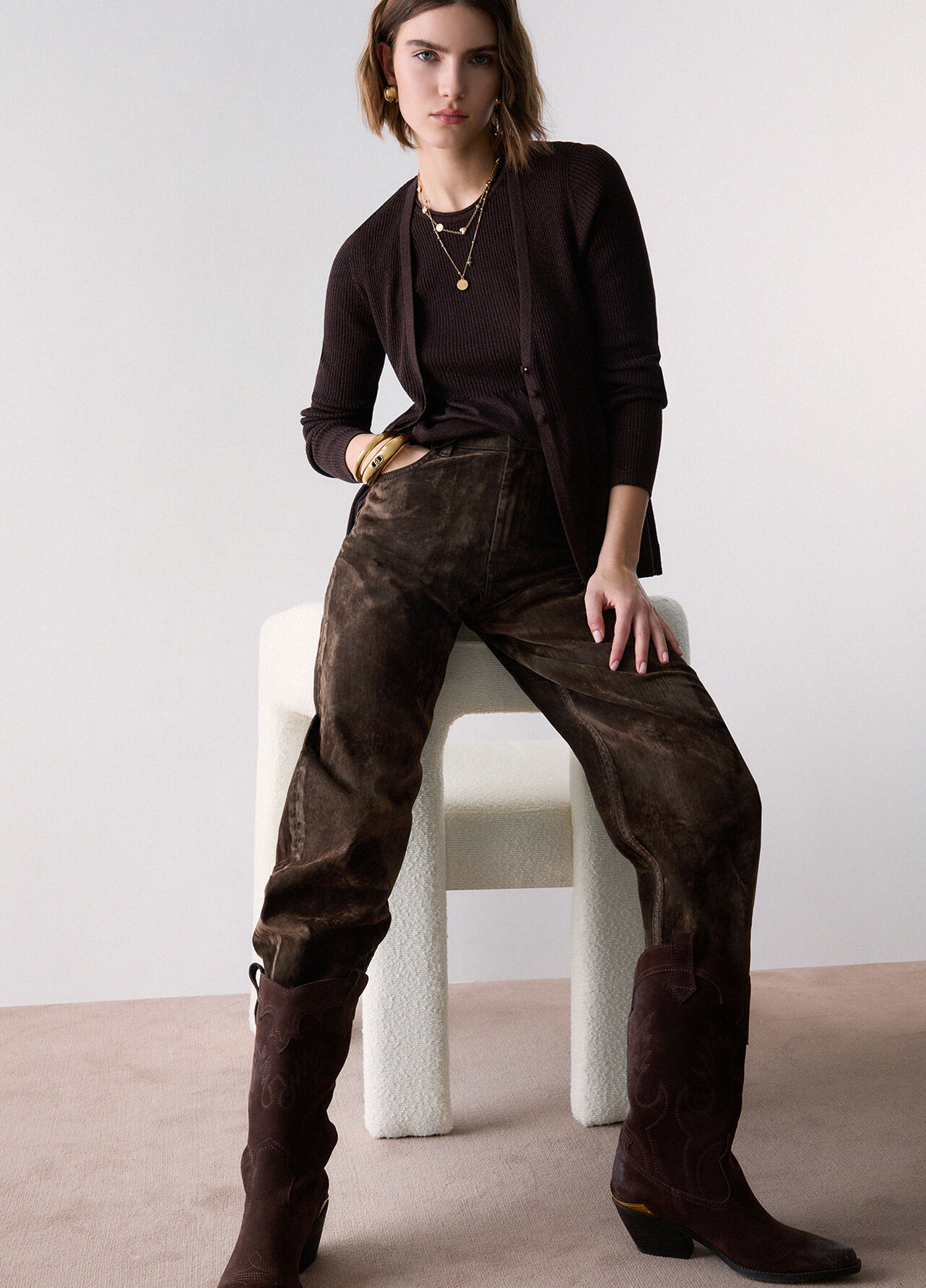Maglia con lamé - DARK BROWN