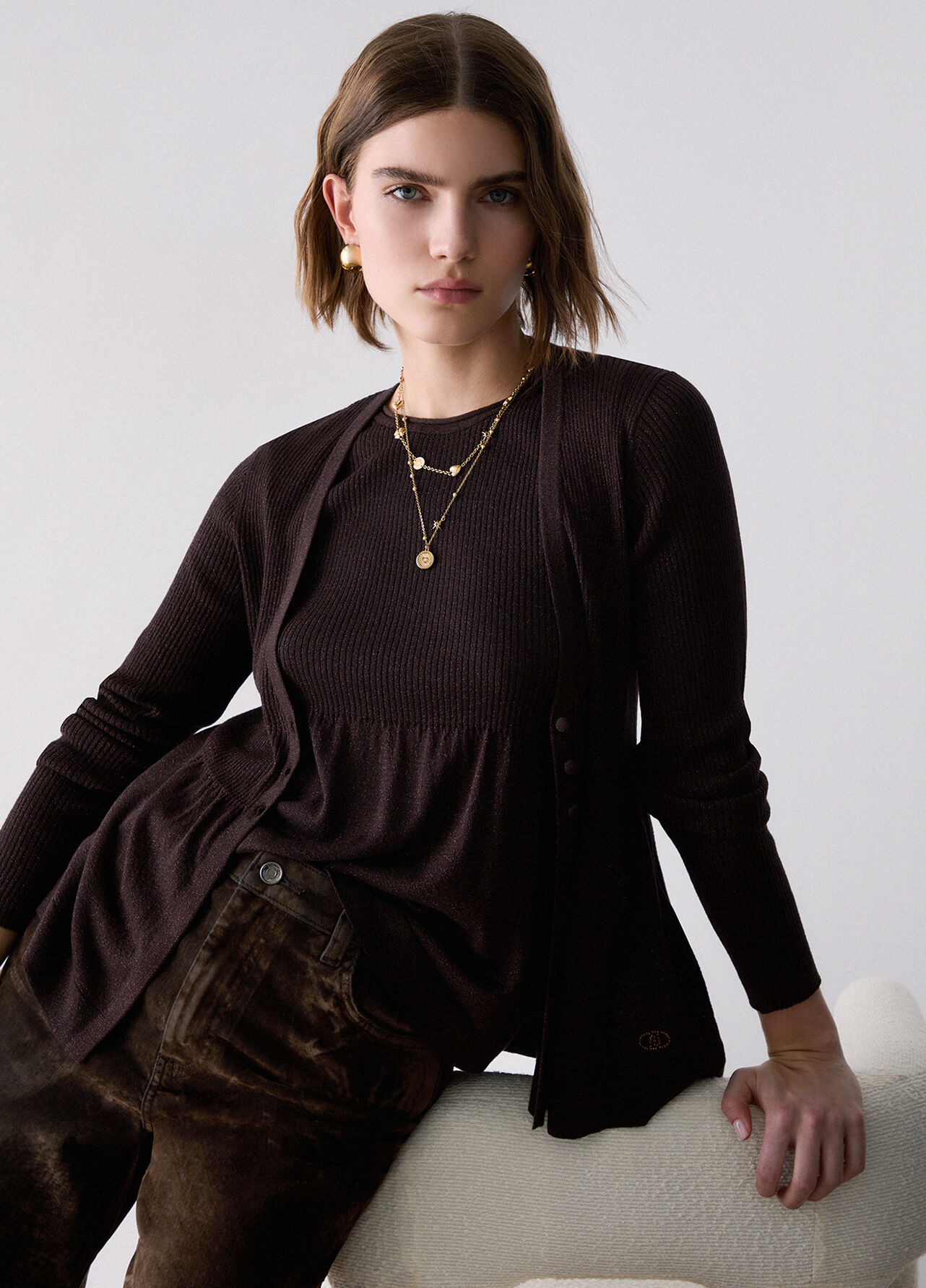 Maglia con lamé - DARK BROWN