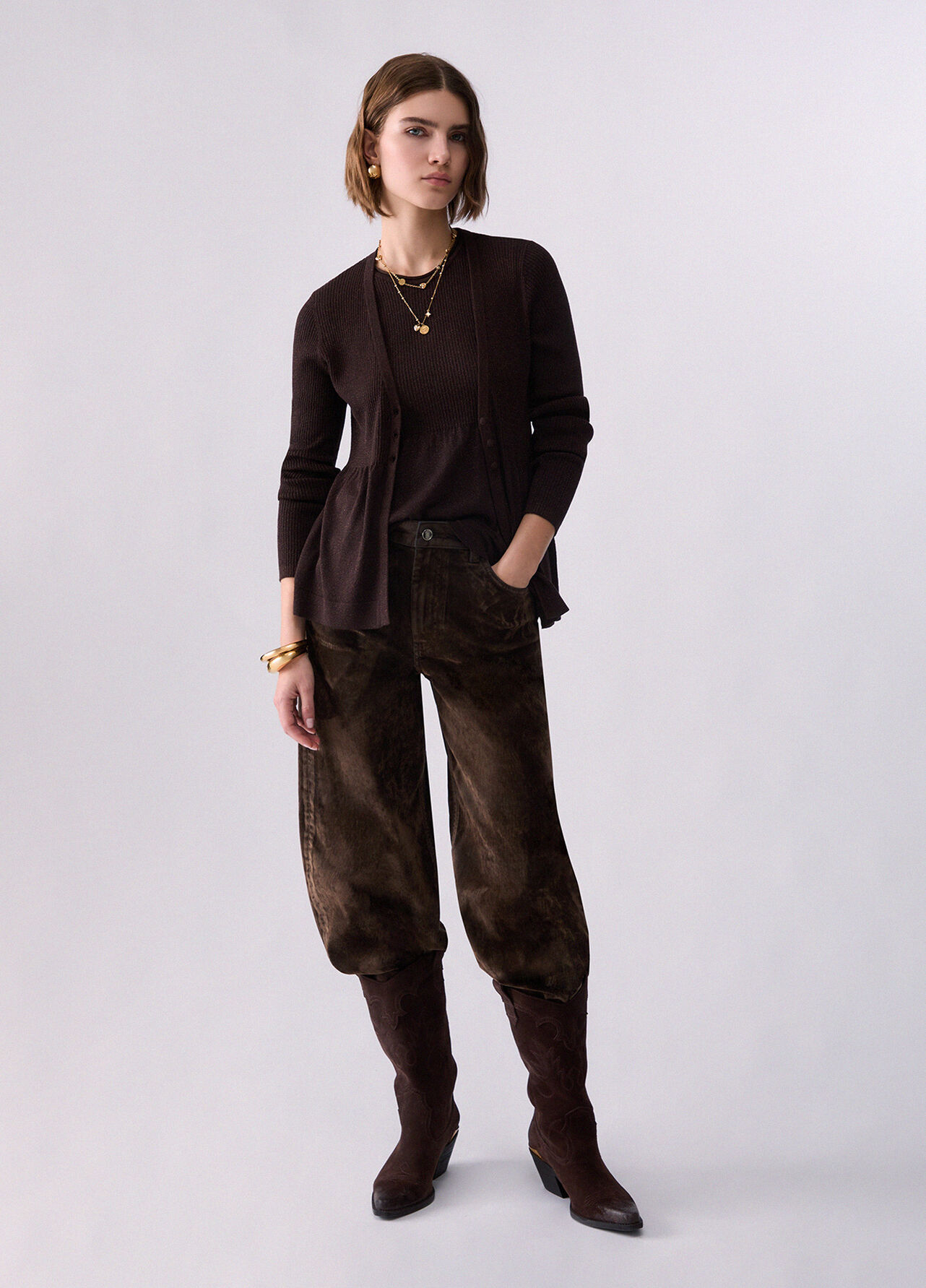 Maglia con lamé - DARK BROWN
