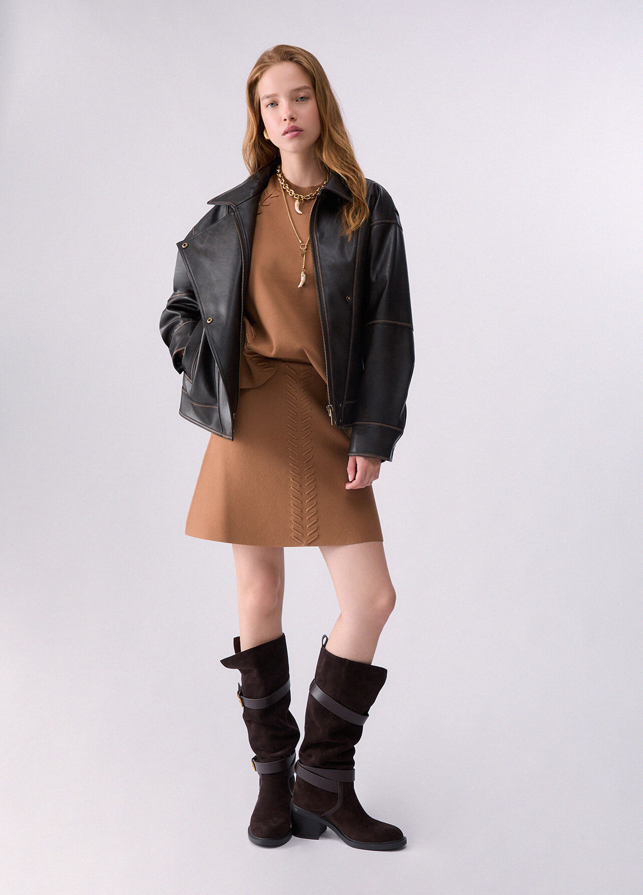 Minigonna con dettagli intrecciati - BEIGE