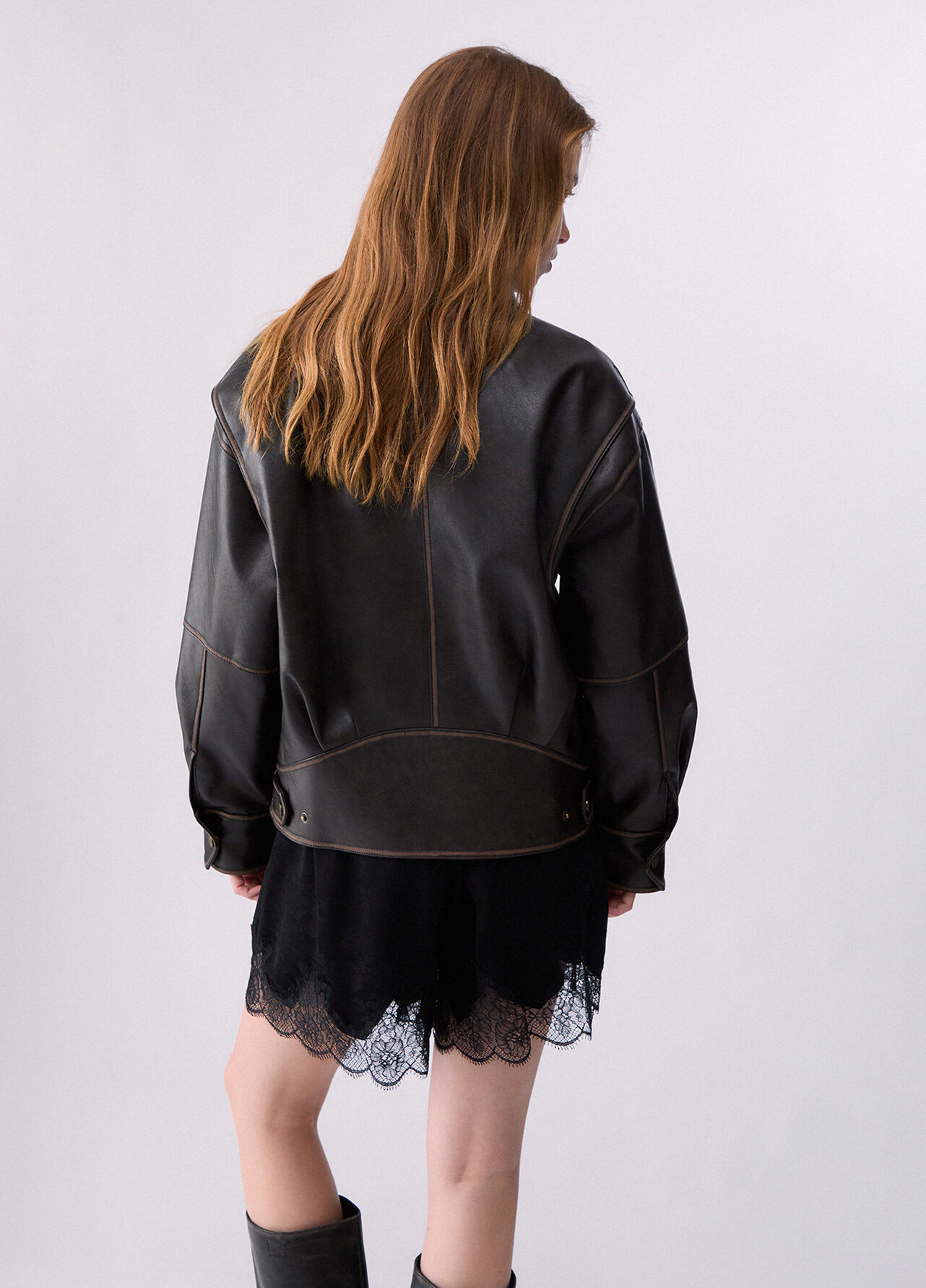 Bomber oversize in tessuto spalmato - DARK BROWN