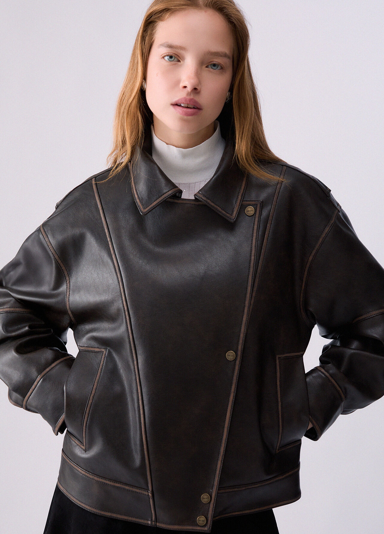 Bomber oversize in tessuto spalmato - DARK BROWN