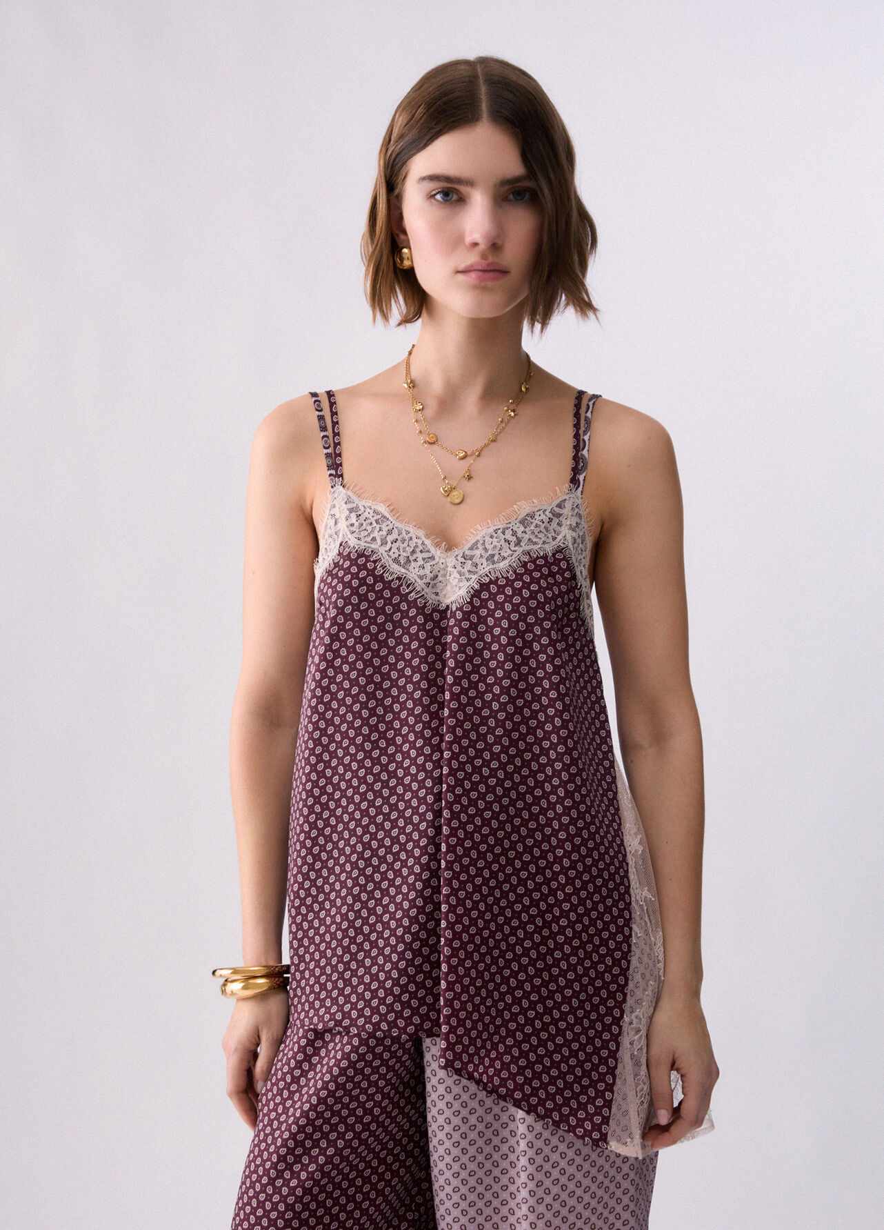 Top con dettagli in pizzo - AUBERGINE