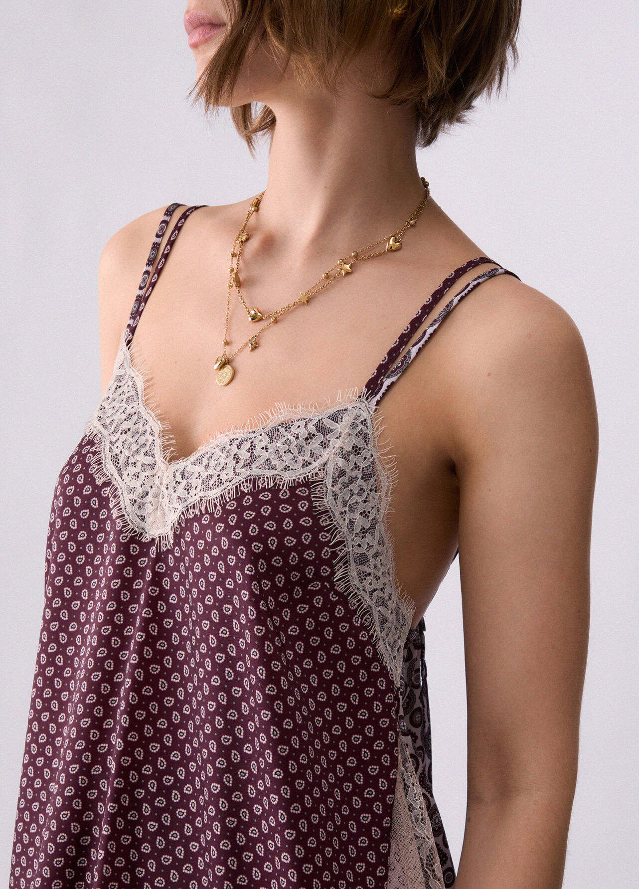 Top con dettagli in pizzo - AUBERGINE