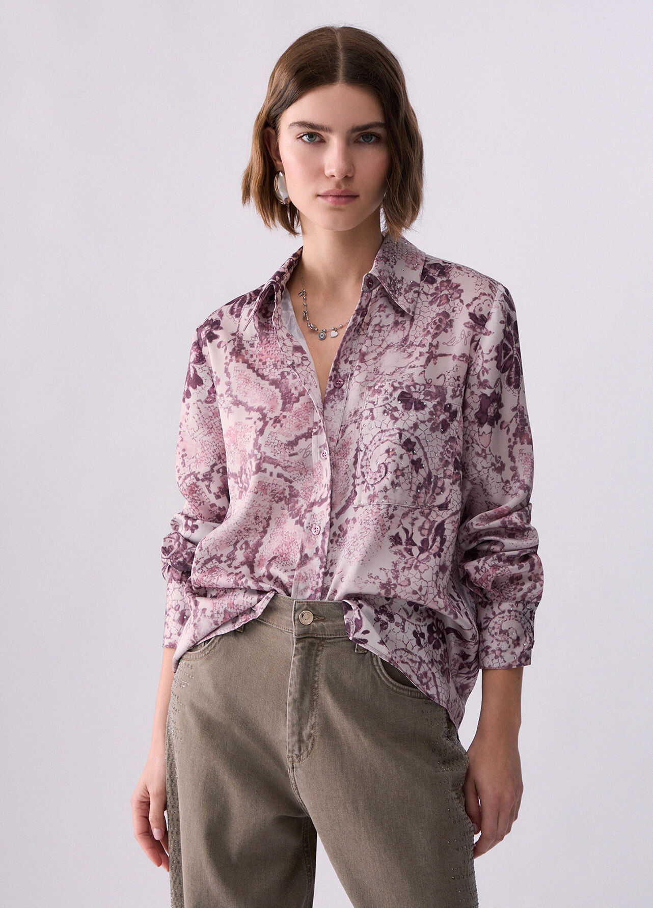 Camicia in twill stampato - PINK