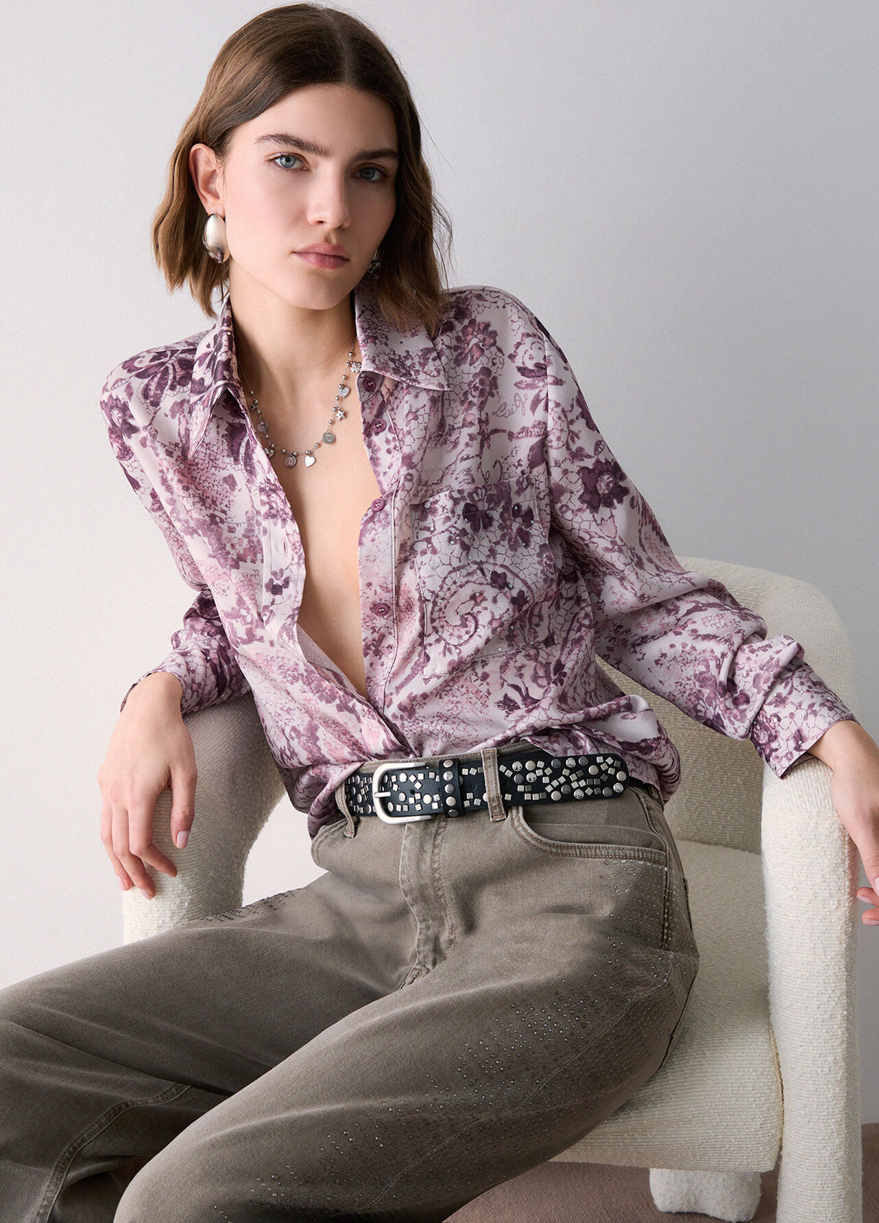 Camicia in twill stampato - PINK