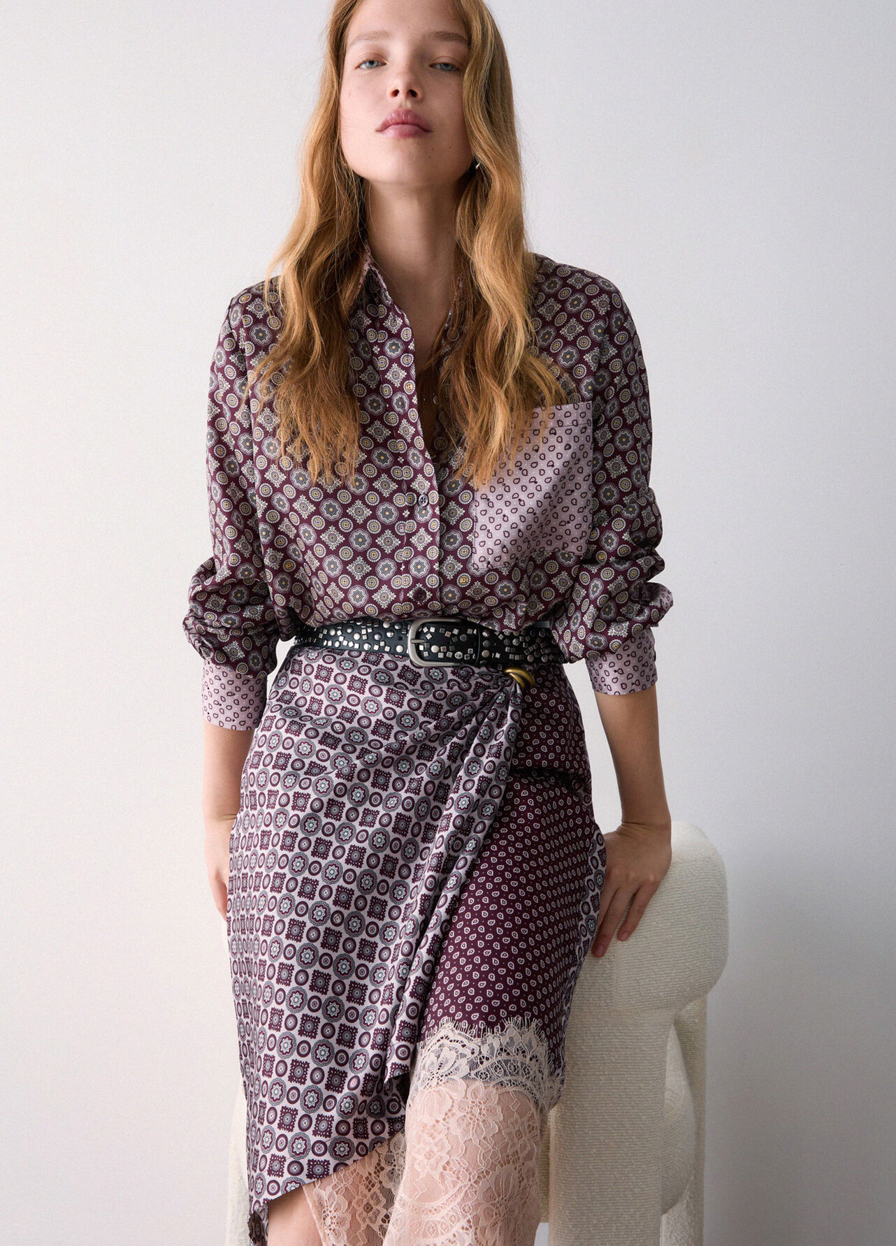 Camicia in twill stampato - PURPLE GEOMETRIC