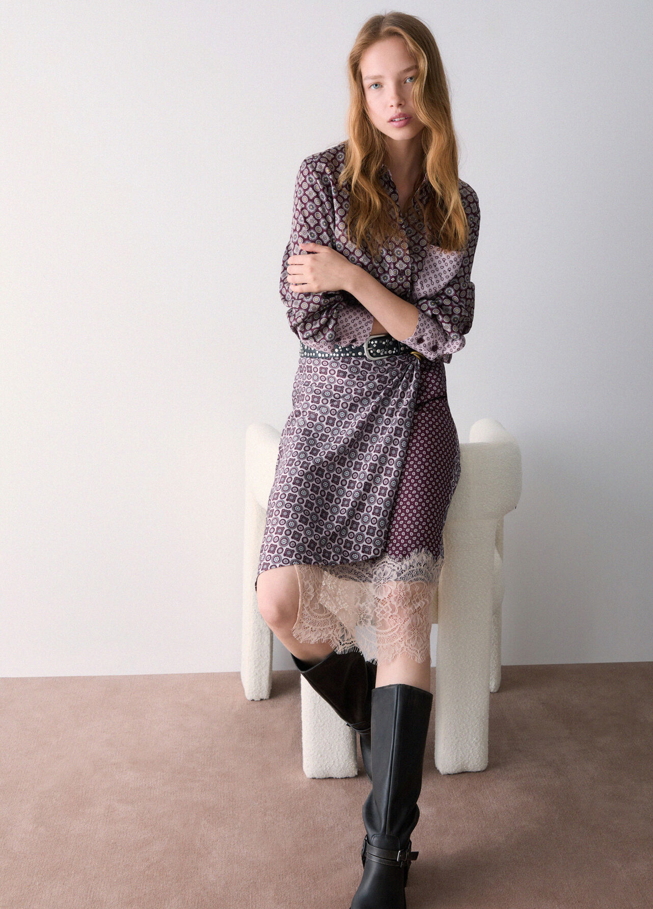 Camicia in twill stampato - PURPLE GEOMETRIC