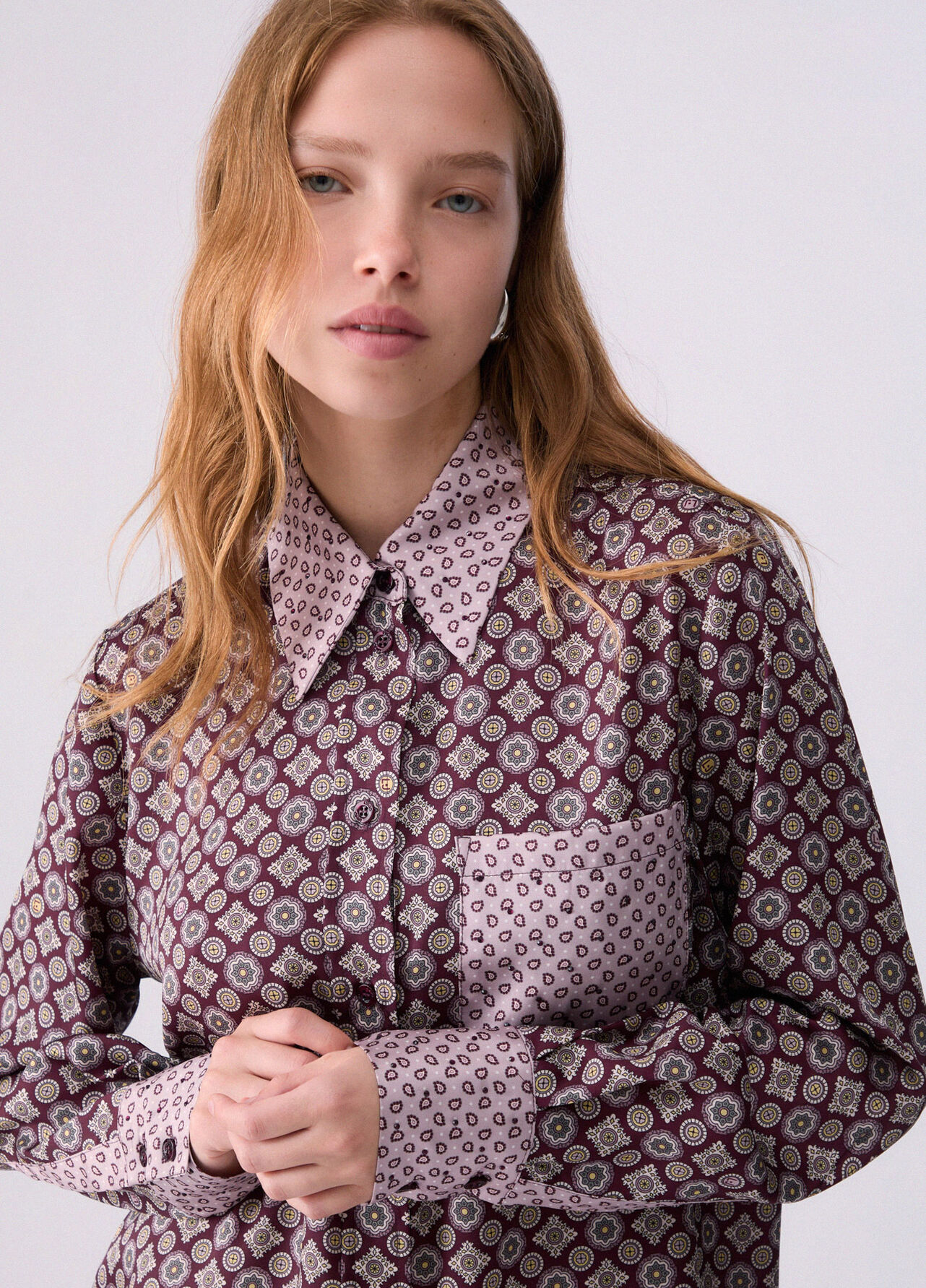 Camicia in twill stampato - PURPLE GEOMETRIC
