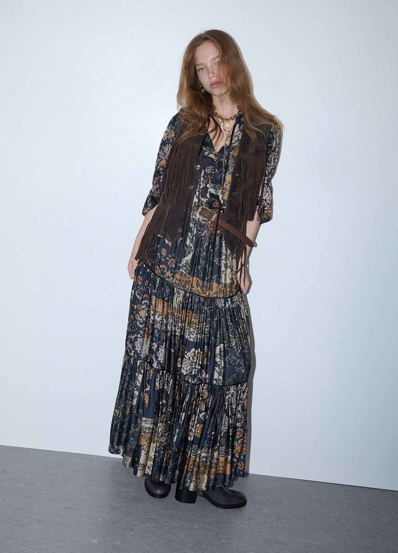 Gonna lunga con balze - FLORAL PRINT