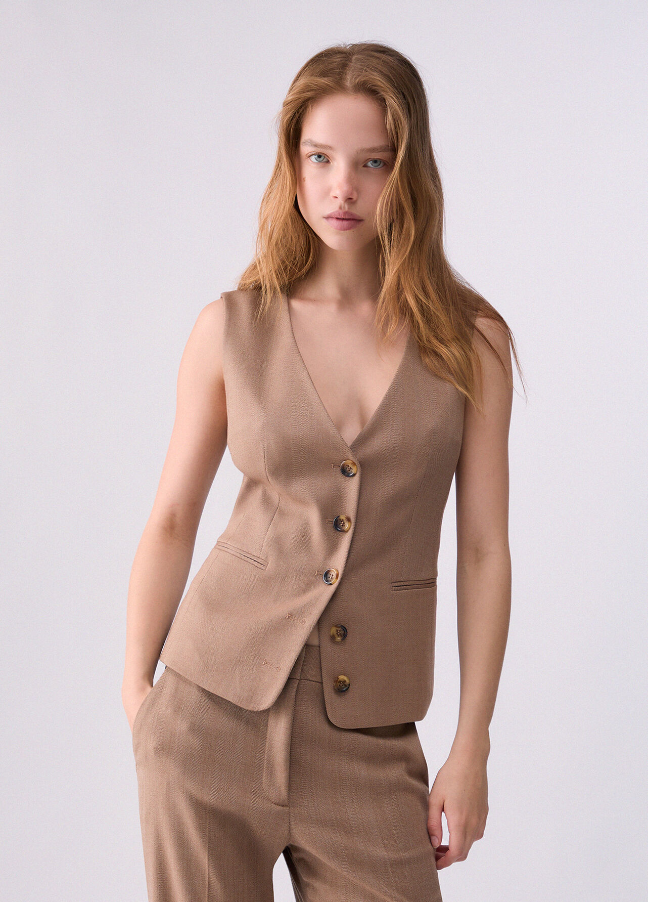 Gilet con alamari - BEIGE