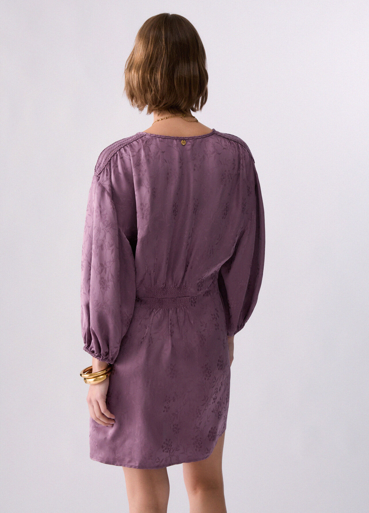 Abito corto in raso jacquard - PINK