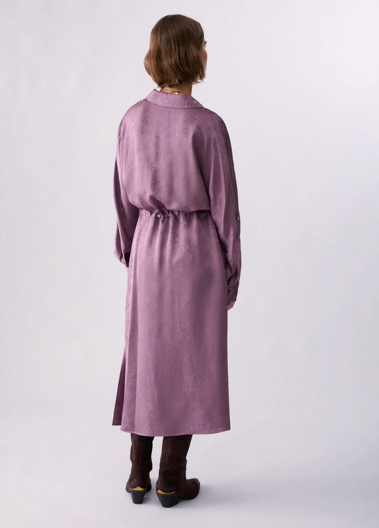 Abito midi in raso jacquard - PINK
