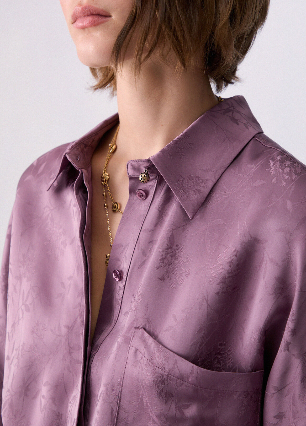 Abito midi in raso jacquard - PINK