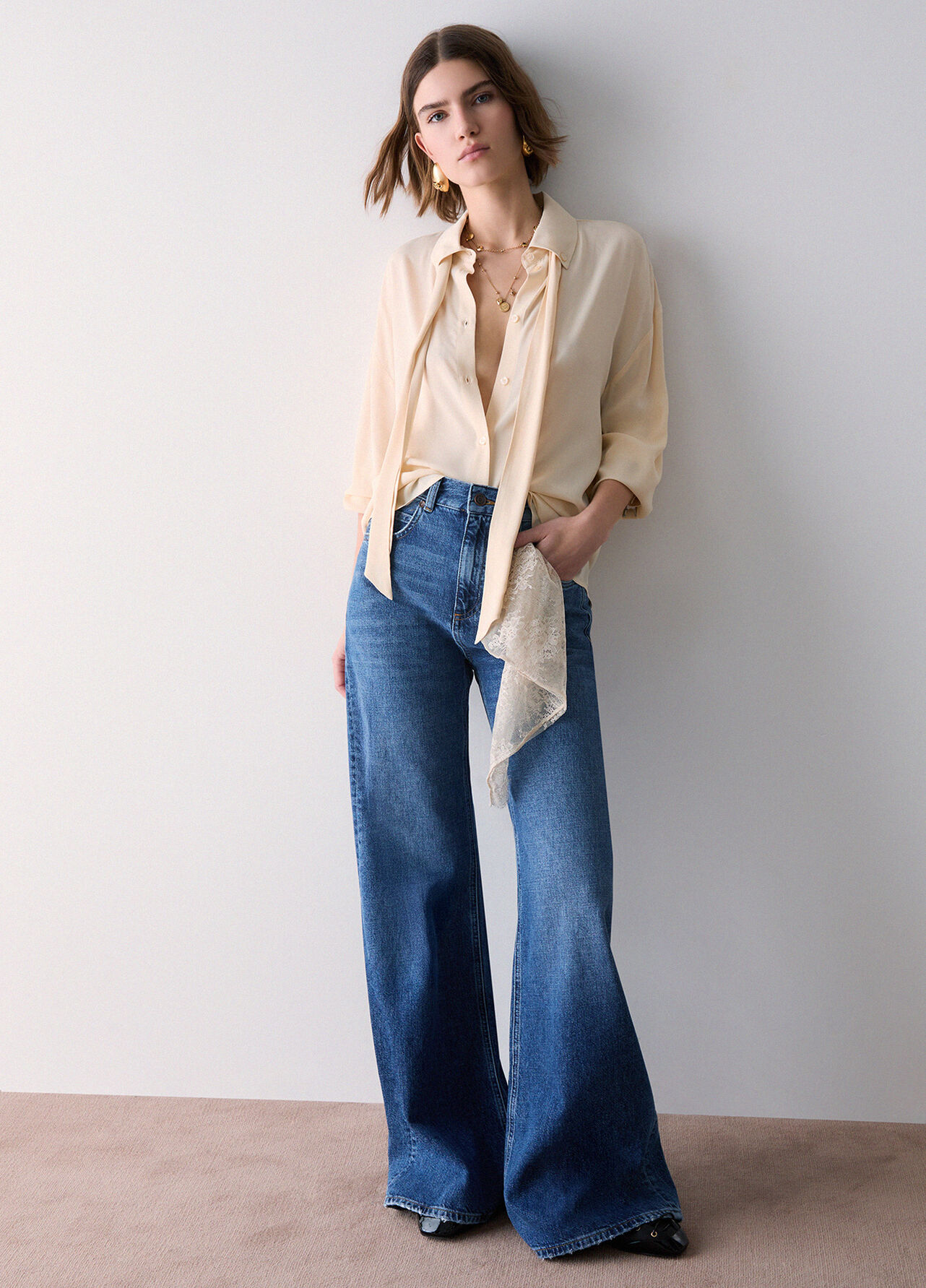 Camicia con fiocco - CREAM
